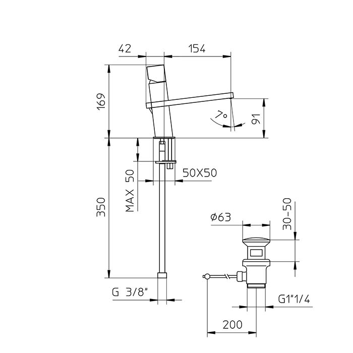 Bossini Cube Смеситель для раковины, на 1 отв., c заглушкой 1”1/4, цвет: хром  
