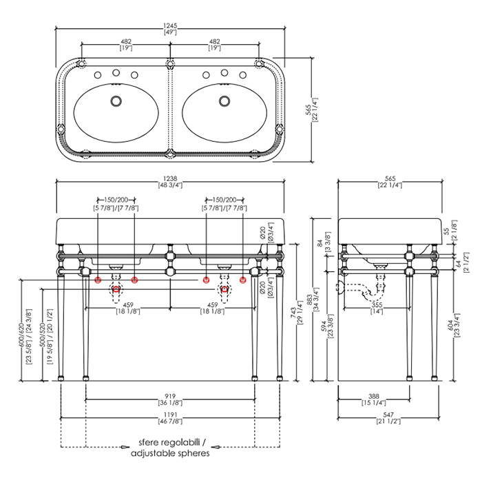 Devon&Devon Memphis Консоль 123х55см, с раковиной на 3 отв., напольная, цвет: хром/белая