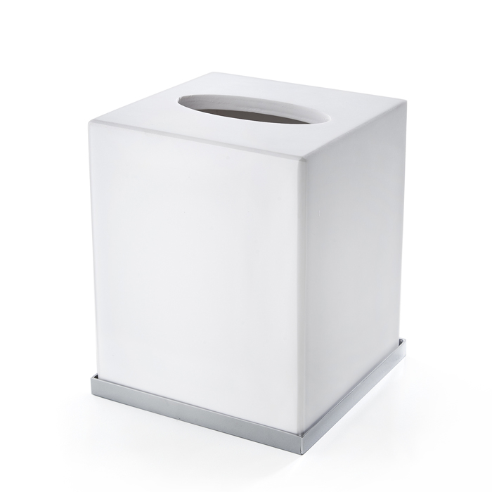 3SC Mood Deluxe White Контейнер для бумажных салфеток, 12х12х14 см, квадратный, настольный, композит Solid Surface, цвет: белый матовый/хром 
