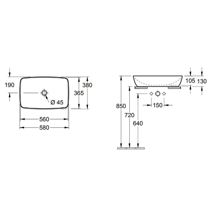 Villeroy&Boch Artis Раковина 58х38.5х12.5см., накладная, без отв., без перелива, TitanCeram, цвет: альпийский белый