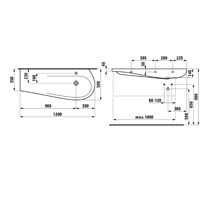 Laufen Alessi One Раковина 120х50х16.5 см, 1 отв., покрытие LLC, цвет: белый