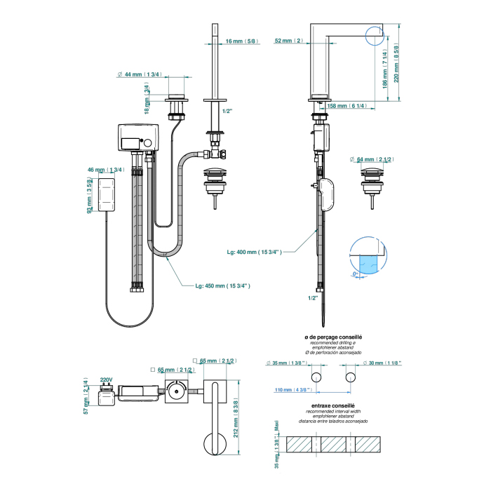 THG ICON-X METAL À MANETTES Смеситель для раковины, 2 отв., электронный, с донным клапаном, цвет: полированное золото