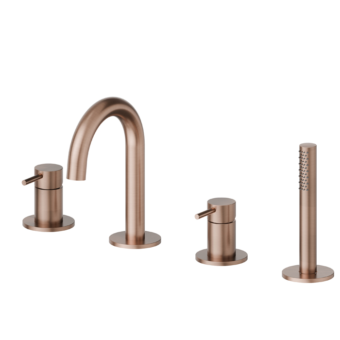 Newform X-Steel 316 Смеситель на борт ванны, 4 отв., с изливом и ручным душем, цвет: PVD brushed copper bronze