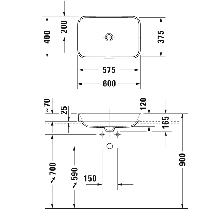 Duravit Vero Air Раковина 60х40см, без отв.,без перелива, цвет: белый