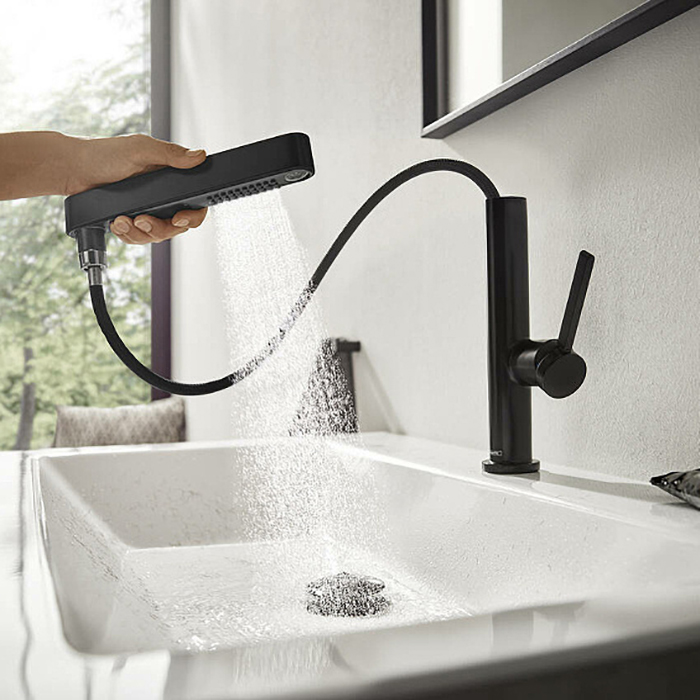 Hansgrohe Finoris Смеситель для раковины, 1 отв., с донным клапаном Push-Open, цвет: черный матовый