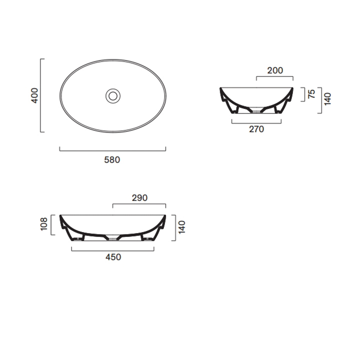 Catalano Sfera Раковина настольная или полувстраиваемая 58х40см, цвет: белый глянцевый