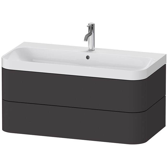 Duravit Happy D.2 Plus Тумба подвесная 97.5х49х46.8см, c-shaped с раковиной, с 1 отв., 2 ящика, выпуск и сифон в комплекте, цвет: графит суперматовый