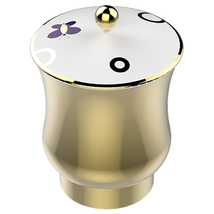 THG CAPUCINE MAUVE DECOR OR Китайская лакированная коробка с белой керамической крышкой Ø126 мм., middle size, декор золото/лиловый, цвет: золото