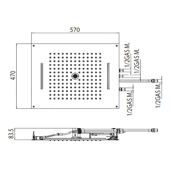 BOSSINI  DREAM/4 Верхний душ 570 x 470 мм, 4 режима (дождь, каскад, водопад моноструя), цвет: хром