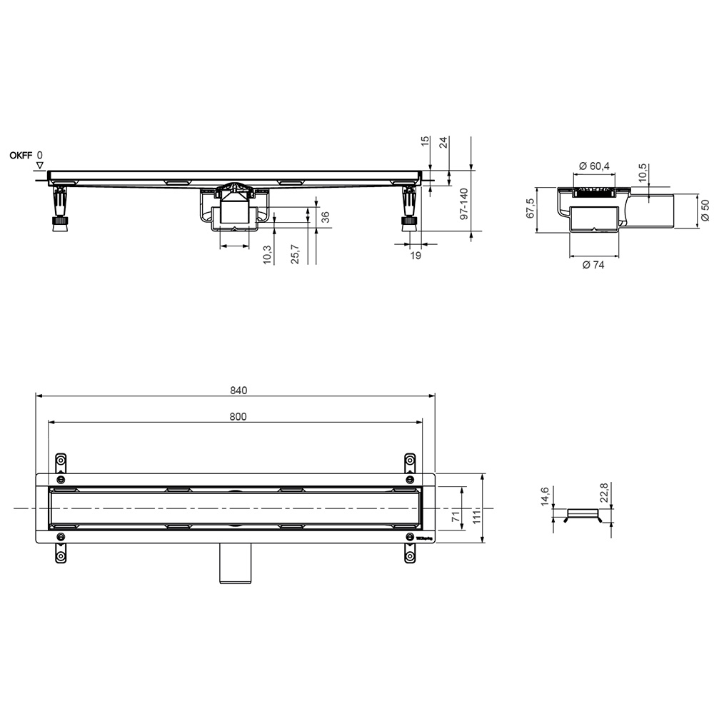 TECEspring linus Комплект для монтажа дренажного канала 80см., plate, с мембраной, цвет: нержавеющая сталь