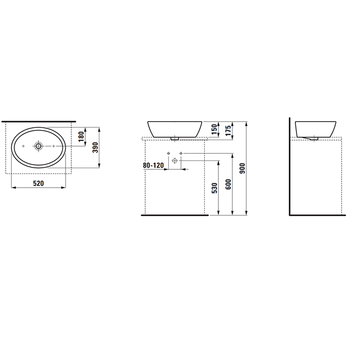 LAUFEN Pro Раковина-чаша 52х39х15 см, без отв., цвет: белый