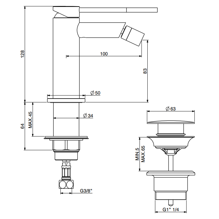 Gattoni Circle Two Смеситель для биде на 1 отверстие, с донным клапаном, цвет: Brushed Nickel