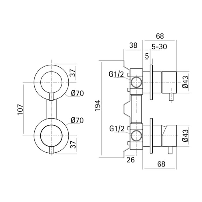 Cisal Xion Встраиваемый однорычажный смеситель для ванны/душа на 2 выхода, внешняя и внутренняя части в комплекте, цвет: нержавеющая сталь AISI 304