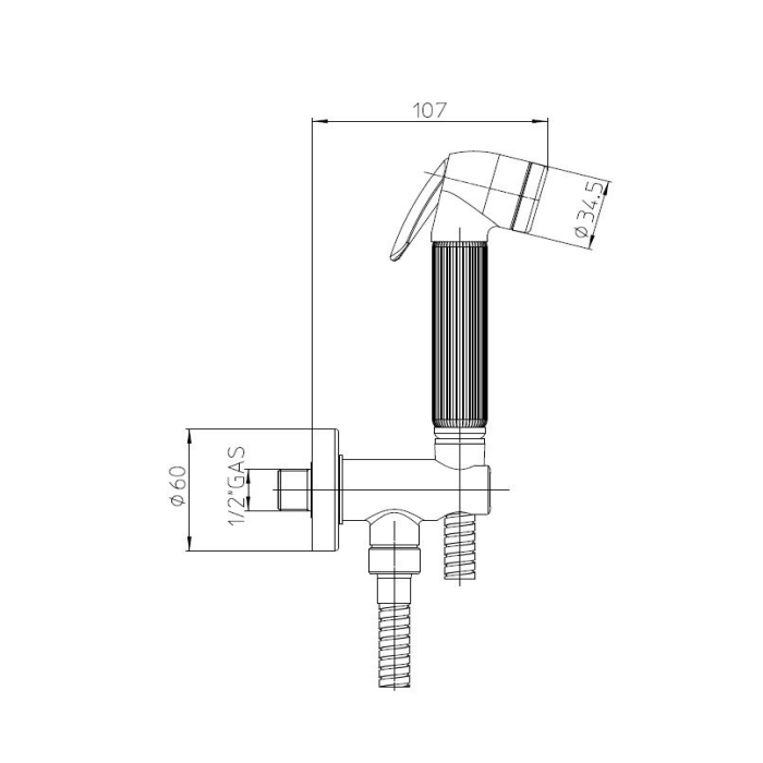 Bossini Nikita Гигиенический душ с держателем и шлангом 125см., цвет: хром
