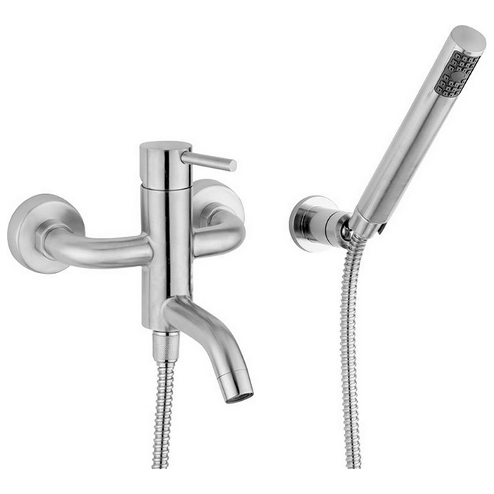 Cisal Xion Смеситель для ванны/душа, настенный, с ручной лейкой, держателем и шлангом 150см., цвет: нержавеющая сталь