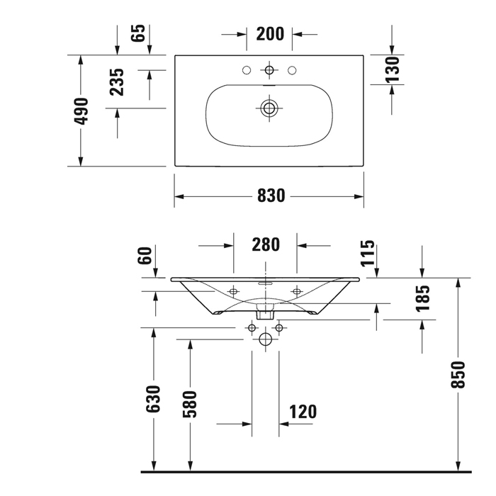 Duravit Happy D.2 Plus Раковина подвесная, 83х49см., с 2 отв., выпуск с керамической крышкой, WonderGliss, цвет: белый