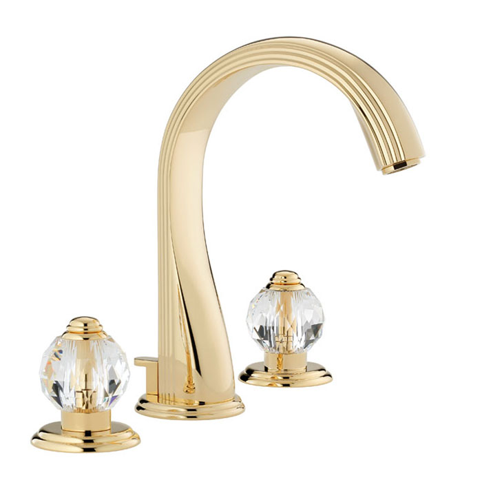 THG Mandarine Cristallia Diamant Смеситель для раковины на 3 отверстия, с донным клапаном, цвет: полированное золото