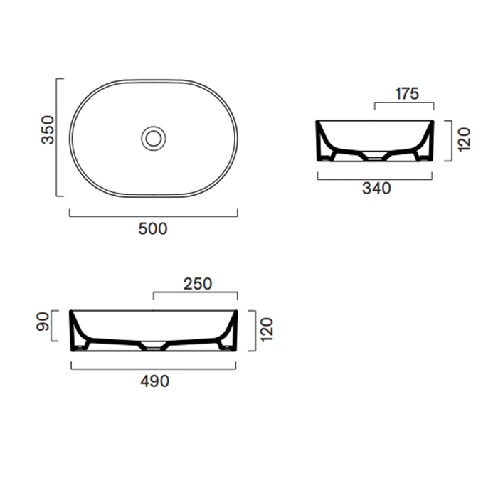 Catalano Zero Раковина 50x35см, накладная, без отв., без перелива, цвет: Cemento Satinato