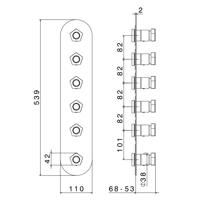 Newform ParkLE Смеситель для душа, встраиваемый, термостатический, на 5 потоков, цвет: PVD glossy gold/черный матовый