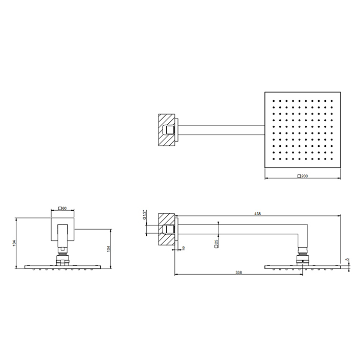 Gessi Emporio shower Верхний душ 20х20см., подвесной, поворотная, с защитой от известкового налёта, цвет: Finox Brushed Nickel