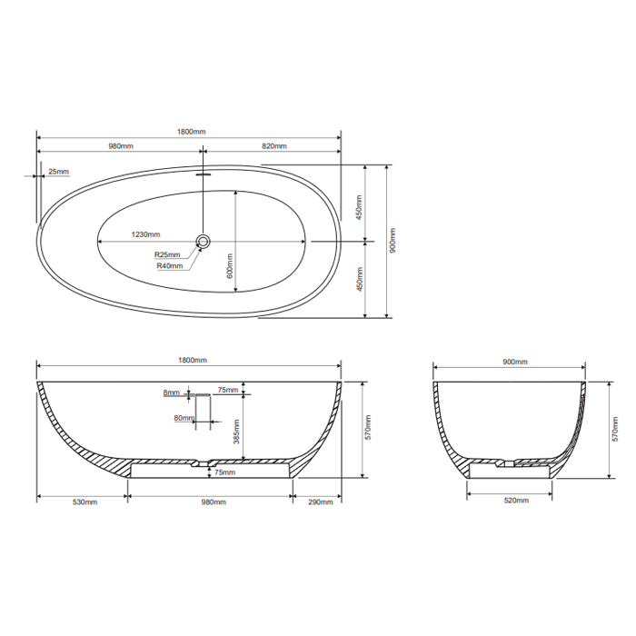 Dea Design Modern Ванна 180х90х57см., отдельностоящая, цвет: Grey №3