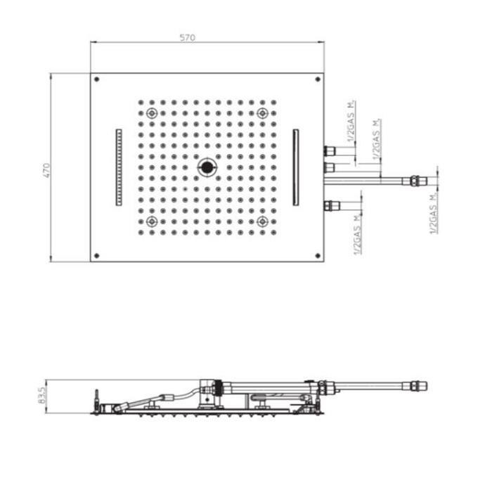 BOSSINI DREAM/4 Верхний душ 570 x 470 мм, с 4 LED RGB, 4 режима (дождь, каскад, водопад, моноструя), блок питания/управления, Cromoterapia, цвет: хром