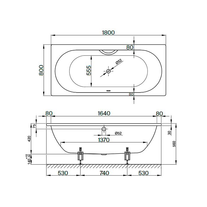 Bette Starlet Ванна 180x80см., встраиваемая, с шумоизоляцией, BetteАнтислип Sense, цвет: белый