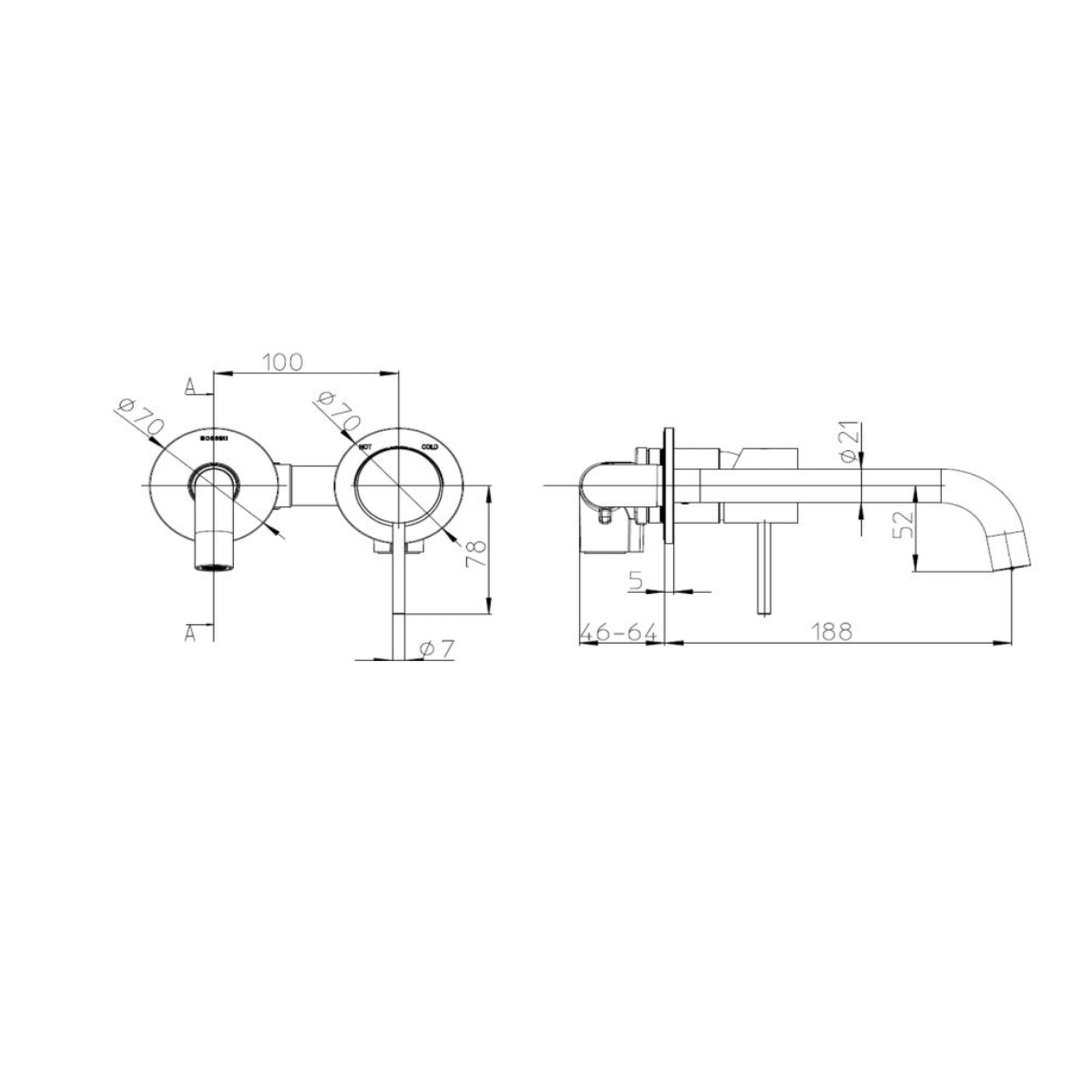Bossini Teo Line Смеситель встраиваемый для раковины, излив 18,5 см, цвет: хром 