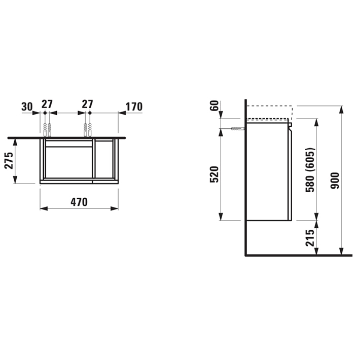 Laufen Pro База с раковиной 48x28см, петли слева, полки справа, 1 дверка, подвесная, цвет: светлый дуб