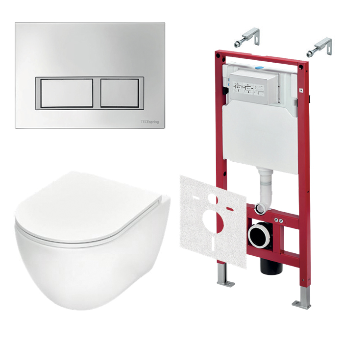 TECEspring Base Комплект: унитаз модель R, инсталяция, панель смыва V с прямоугольными кнопками, цвет: белый / хром глянцевый