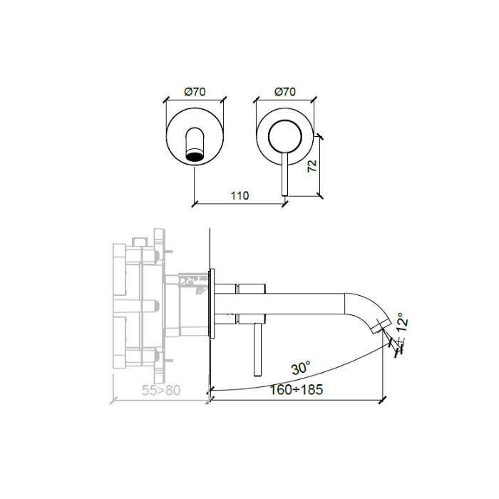 Almar Mixers Смеситель для раковины, настенный, цвет: медь брашированная PVD