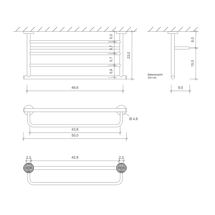 Decor Walther Basic KHT Полотенцедержатель 50см, подвесной, цвет: черный матовый