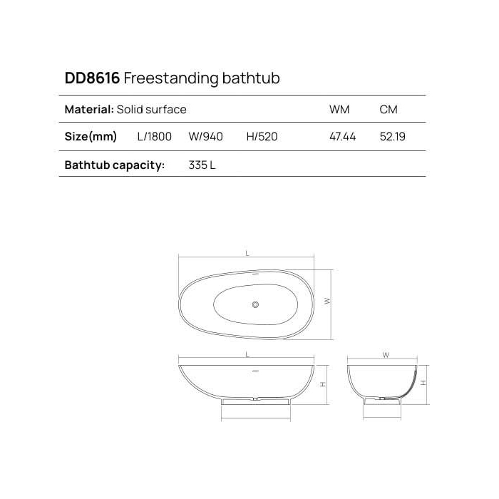 Dea Design Modern Ванна 180х94х52см., отдельностоящая, Solid Surface, цвет: Black №16