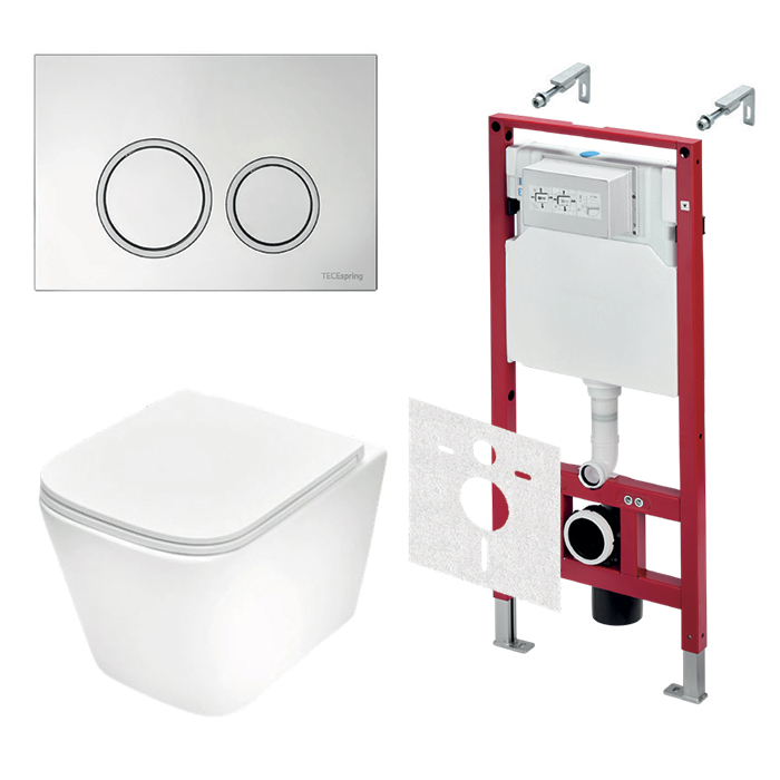 TECEspring Base Комплект: унитаз модель S, инсталяция, панель смыва R с круглыми кнопками, цвет: белый / белый глянцевый