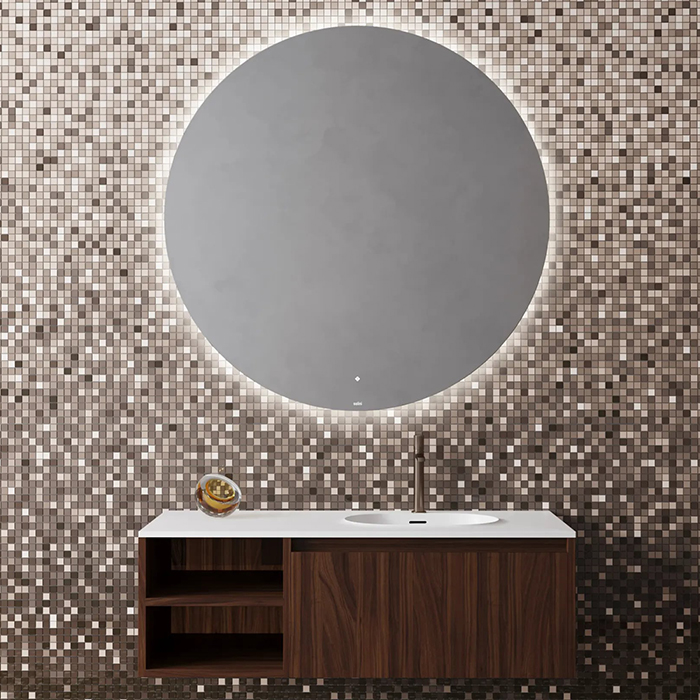 Salini Зеркало для ванны OMBRA 90х2.5см., круглое, с LED подсветкой, влагостойкое AGC Сrystalvision, сенс. выкл., крепления, обогрев, антизапот.