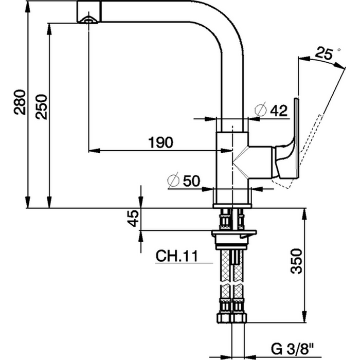 CISAL Кухонные смесители Смеситель однорычажный на 1 отв. для кухни,с поворотным изливом 190 мм, цвет: хром