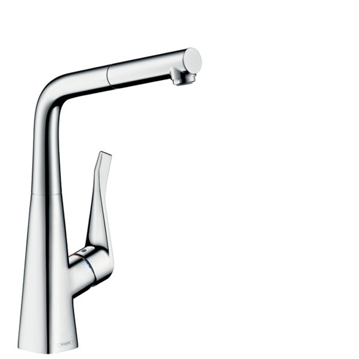 Hansgrohe Metris M71 Смеситель для кухни, на 1 отв, поворотный излив: 21.9см с вытяжным душем, 1jet, h315мм, sBox, цвет: хром