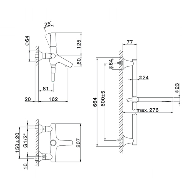 CISAL Vita Cмеситель для ванны с ручным душем, цвет: хром
