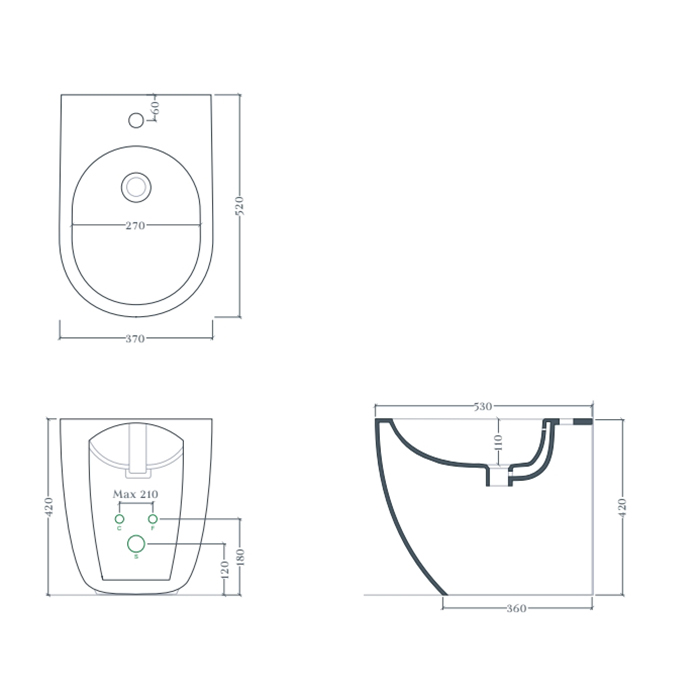 Artceram File 2.0 Биде напольное 37х52 см, 1 отверстие, saniglaze, цвет: белый глянцевый