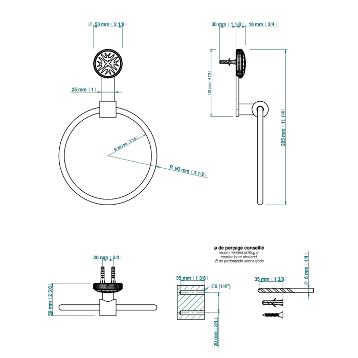 THG Hirondelles Platinum Stamped Полотенцедержатель-кольцо 18см., цвет: хром