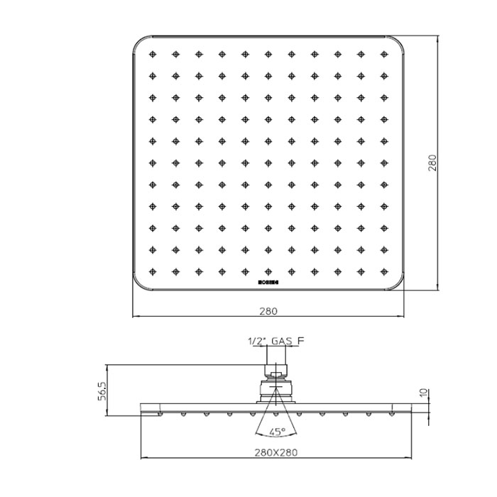 Bossini Cosmo Верхный душ 28х28см, настенный, цвет: хром