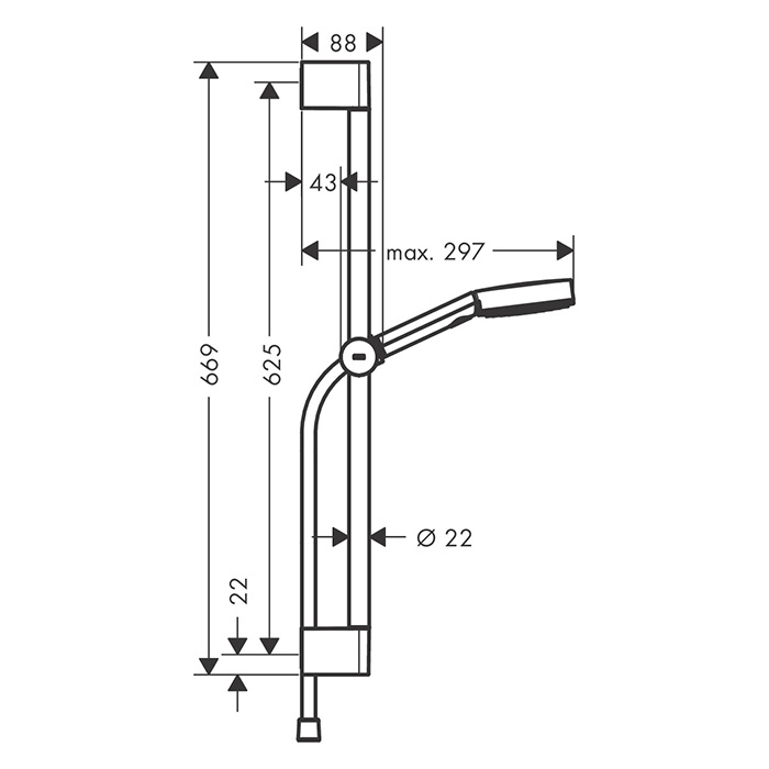 Hansgrohe Pulsify Душевая гарнитур, штанга 65см., с ручным душем и держателем, цвет: хром