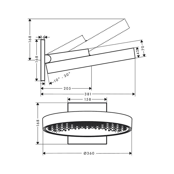 Hansgrohe Rainfinity Верхний душ, d=360мм, 1 jet, с настенным держателем, цвет: хром