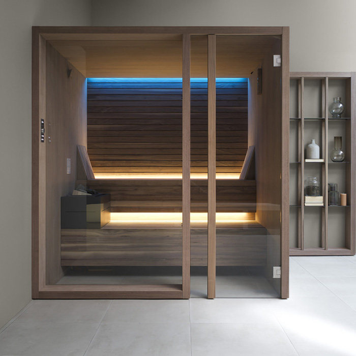 Effegibi Yoku S Glass Био-Сауна 202x180х214см, угловая DX, цвет: термообработанная древесина