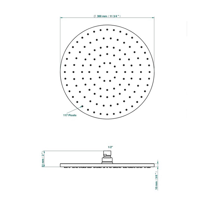 THG Mandarine metal Верхний душ Ø300 мм., цвет: полированное золото