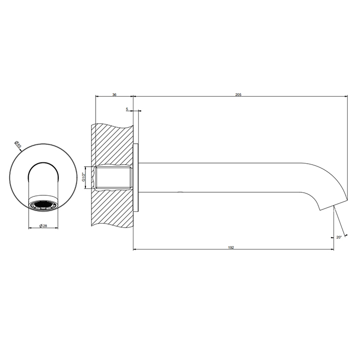 Gessi Origini Настенный излив, 19.2см., цвет: Warm Bronze Br. PVD