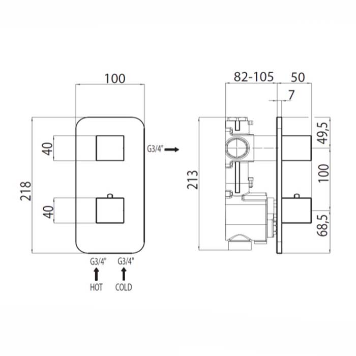 Bossini Cube Термостат для душа, встраиваемый, с девиаторм/запорным вентилем на 1 или 2 выхода, уст-ка верт/гор., цвет: хром