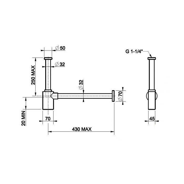 Gessi Сифон на 1 1/4", цвет: хром