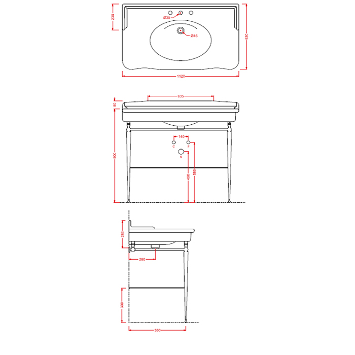 Artceram HERMITAGE Металлическая структура с раковиной 112х63см, на 3 отв., со стеклянной полкой, напольная, цвет хром,