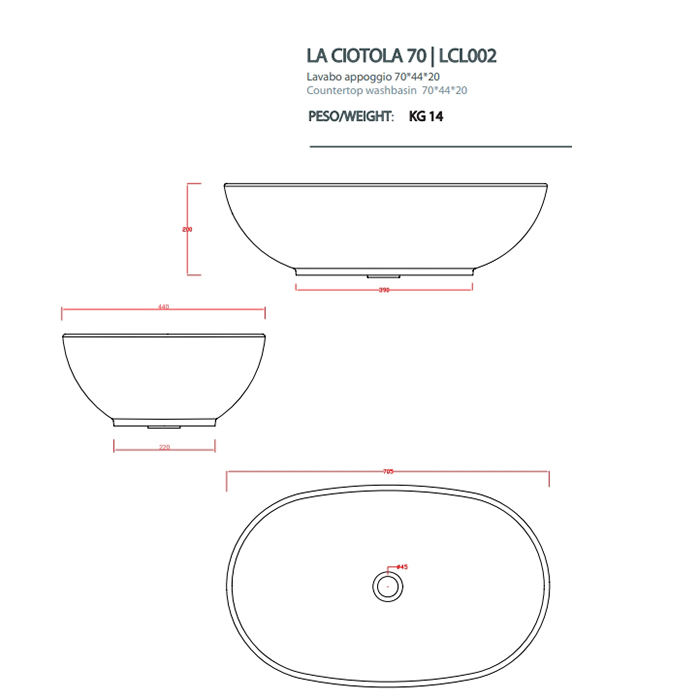 ARTceram LA CIOTOLA Раковина 70х44 см, без отв., цвет: белый